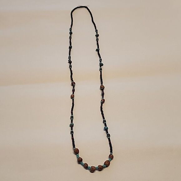 Nut Beaded Necklace with Turquoise Beads Seed Bead - Picture 1 of 5